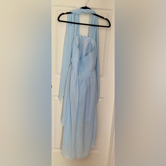 Baby Blue High Low Chiffon Halter Dress - Picture 2 of 2
